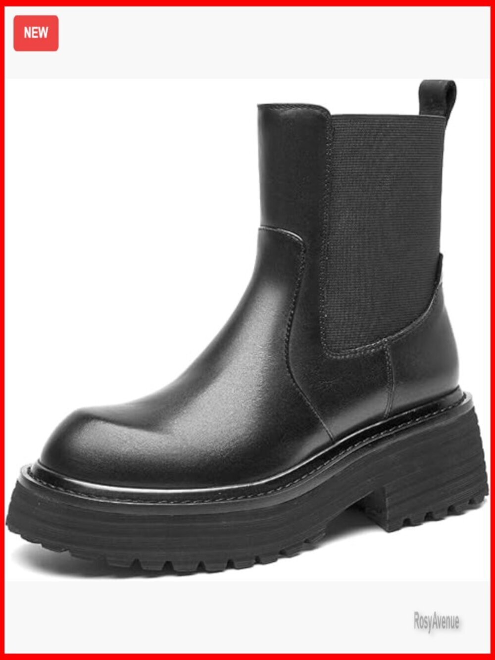 Platform Chelsea Boots Chunky Leather Slip On Ankle Boots Winter Combat